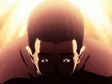 a close up of a man 's face with a surprised expression