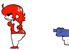 a cartoon of a woman being sprayed with water by a blue gun