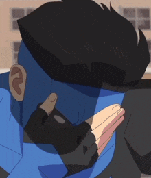 a cartoon character wearing a blue mask and sunglasses