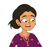 a cartoon woman with a red dot on her forehead is wearing a necklace and earrings
