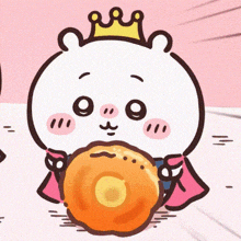 a cartoon of a bear wearing a crown eating a donut