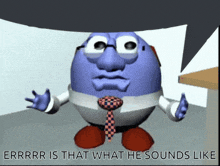 a cartoon character wearing glasses and a tie with the words " errrr is that what he sounds like " below him