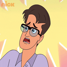 a cartoon of a man with glasses and the nick logo