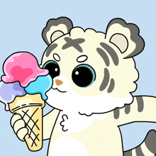 a cartoon drawing of a tiger holding an ice cream cone with the number 3 on its chest