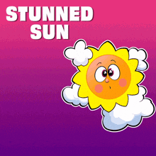 a cartoon sun is surrounded by clouds with the words stunned sun above it