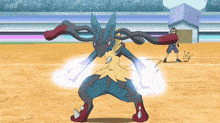 a cartoon character is standing on a field with his arms outstretched ..