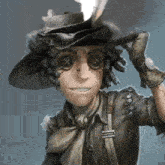 a close up of a person wearing a hat and gloves