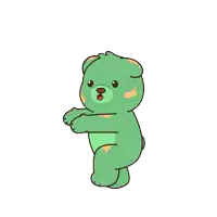 a green teddy bear with orange spots on it 's face