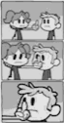 a black and white cartoon of a boy and a girl .