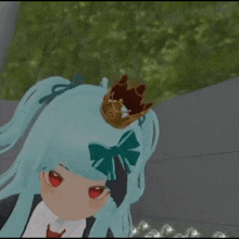 a cartoon character with blue hair and a crown