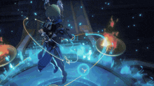 a video game character is playing a game with a sword and shield