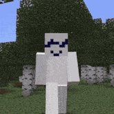 a white minecraft character with a smiley face on his face