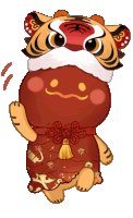 a cartoon drawing of a tiger wearing a red and gold dress