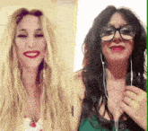 a woman wearing glasses and earbuds is smiling next to another woman wearing glasses and earbuds