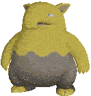a cartoon character with a big yellow belly and a gray body