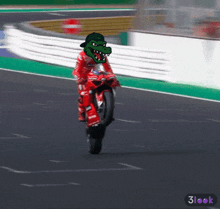 a cartoon of a man riding a motorcycle with a crocodile head on it