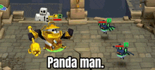 a video game shows a panda man fighting a skeleton