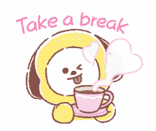 bt21 take a break cup of coffee wink smiles