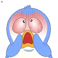 a cartoon of a penguin with red eyes and the word no on its head