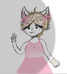 a drawing of a cat wearing a pink dress