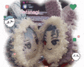 a picture of two stuffed animals with the name neta nagi written on the bottom