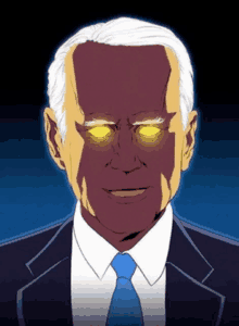 a man in a suit and tie with glowing yellow eyes