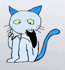 a cartoon cat with blue ears and a blue tail