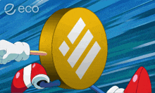 a cartoon drawing of a coin with the letters b and i on it