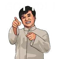 a cartoon drawing of a man pointing at the camera with the letter h above his head