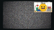 a cartoon of a smiley face sitting on a couch with the words oh no in the corner