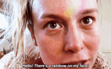 brie larson hello theres a rainbow on my face a rainbow on my face rainbow