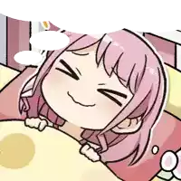 a cartoon drawing of a girl with pink hair laying in bed