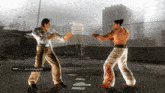 two men fighting in a video game with the word practice on the bottom right