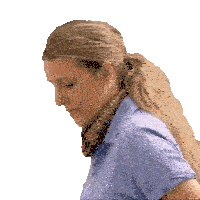 a woman wearing a scarf around her neck looks down