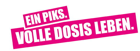 a pink and white sign that says ein piks volle dosis leben