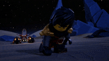 a lego ninjago character standing in a desert looking at another lego character