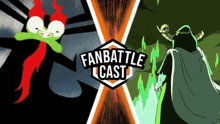 a fan battle cast poster with two cartoon characters on it