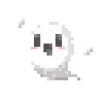 a pixel art drawing of a white ghost with a pink cheek and black eyes .