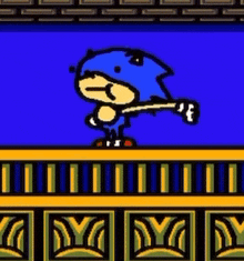 a cartoon of sonic the hedgehog in a video game with a blue background .