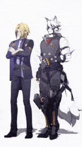 a man in a suit and tie is standing next to another man