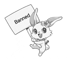 a cartoon rabbit is holding a sign that says banned
