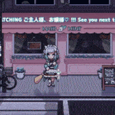 a pixel art illustration of a maid and mint shop