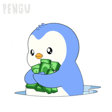 a green stack of money is falling into a puddle of water