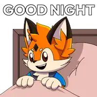 a cartoon of a fox laying in bed with the words good night above it