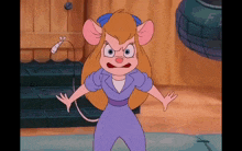 a cartoon mouse named gadget is standing with her hands outstretched