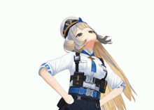 a girl with long blonde hair is wearing a uniform with a badge that says ' a.i. ' on it