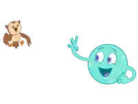 a cartoon of an owl and a cartoon of a planet