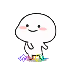 a cartoon character with a smile on his face is standing next to some colorful squares .