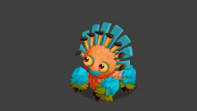 a cartoon character with blue feathers on its arms