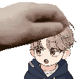 a pixel art of a person 's head with a hand on it .